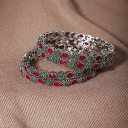 Set of 4 Oxidised Stone-Studded Bangles-9