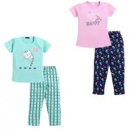 Pack of 2 Girls Printed T-Shirt & Pyjamas Set-image-142