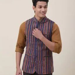 Striped Mandarin-Collar Nehru Jacket-23