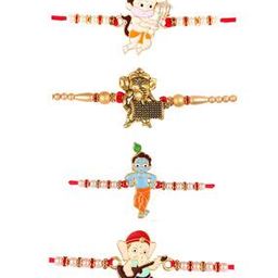 Set of 4 Men Gold-Plated Tie-Up Rakhis-3