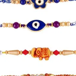 vighnaharta fashion jewellery Set of 4 Men Gold-Plated Tie-Up Rakhis-picture-17