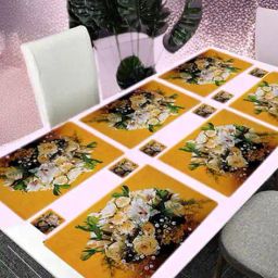 revexo Set of 6 Floral Print Placemats with Coasters image 1