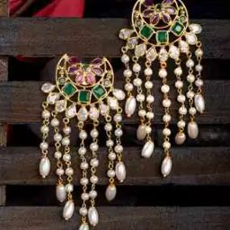Stone-Studded Gold-Plated Drop Earrings-47