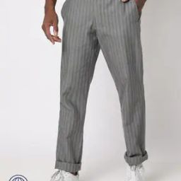 Men Striped Flat-Front Slim Fit Trousers-picture-8