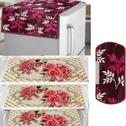 Floral Print Refrigerator Cover with Mats-image-2
