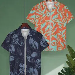 hellcat Men Pack of 2 Leaf Print Regular Fit Shirts-picture-47