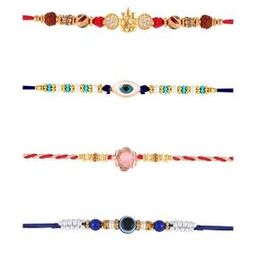 Men Set of 4 Pearl-Beaded Tie-Up Rakhis-image-83