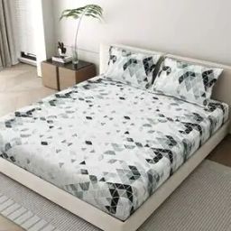 300 TC Geometric Print King-Size Bedsheet with Pillow Covers-image-47