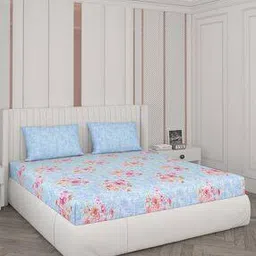 Floral Print Cotton King-Size Bedsheet with Pillow Covers-image-94