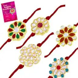 Set of 5 Stone-Studded Rakhis with Greeting Card-picture-11