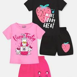 Girls Pack of 2 Graphic Print T-Shirts & Shorts Set-5