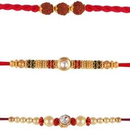 Men Pack of 3 Stone-Studded Tie-Up Rakhi-42