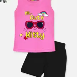 Girls Typographic Print T-Shirt & Shorts Set-image-4