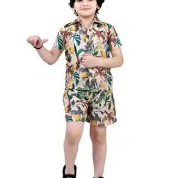 Boys Leaf Print Shirts & Shorts Set-image-82