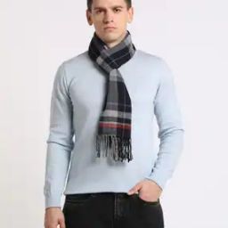 Men Checked Scarf with Fringed Hem-picture-2
