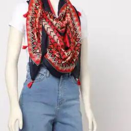 Geometric Print Scarf with Tassels-image-59