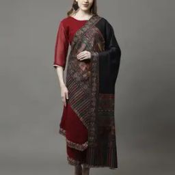 Women Embroidered Shawl with Fringed Hems-16