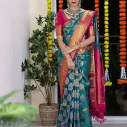 Banarasi Woven Saree with Contrast Border-image-5
