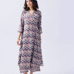 Women Chevron Print Flared Kurti-image-20