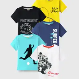 Boys Pack of 5 Printed Crew-Neck T-Shirts-9