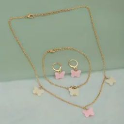 Gold-Plated Butterfly Necklace with Earrings & Bracelet Set-image-10