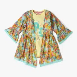 Girls Embroidered Loose Fit Top with Shrug-image-40