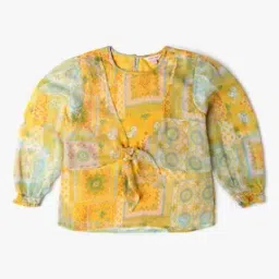 Girls Printed Slim Fit Top with Tie-Up-image-97
