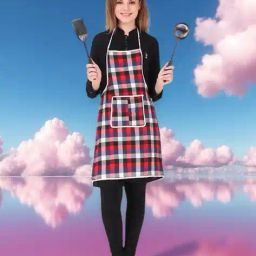 revexo Checked Apron with Patch Pocket image 1
