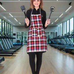 revexo Checked Apron with Patch Pocket image 1