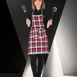revexo Checked Apron with Patch Pocket image 1