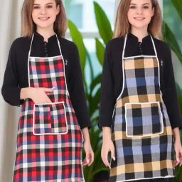 revexo Set of 2 Checked Apron with Patch Pocket image 1
