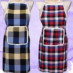 Set of 2 Checked Apron with Patch Pocket-94