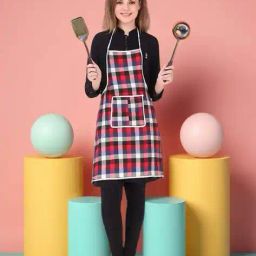 revexo Checked Apron with Patch Pocket image 1