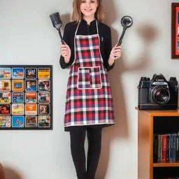 revexo Checked Apron with Patch Pocket image 1