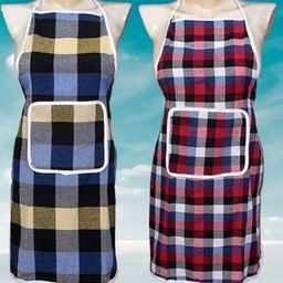 Set of 2 Checked Aprons with Patch Pocket-36