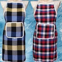 Set of 2 Checked Aprons with Patch Pocket-52