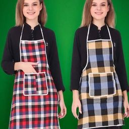 revexo Set of 2 Checked Aprons with Patch Pocket image 1
