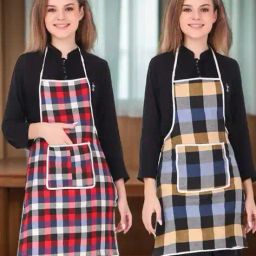 revexo Set of 2 Checked Aprons with Patch Pocket image 1