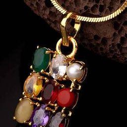 Rhodium Plated Navratan Pendant-image-52