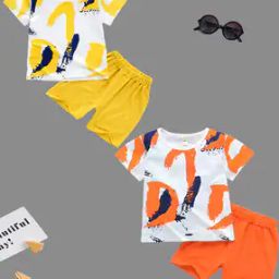 Pack of 2 Graphic Print T-Shirts & Shorts Set-1
