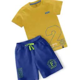 Boys Typographic Print Shorts & T-Shirt Set-image-8
