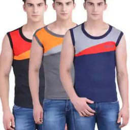 Pack of 3 Men Solid Combed Cotton Racerback Styled Gym Vest-image-93