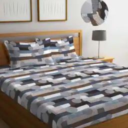 300 TC Geometric Print Fitted Super King-Size Bedsheet with Pillow Covers-picture-9