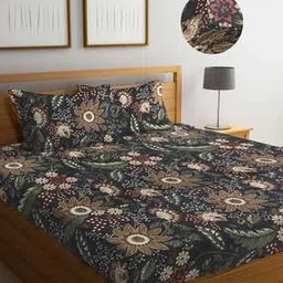 300 TC Floral Print Fitted Super King-Size Bedsheet with Pillow Covers-image-53