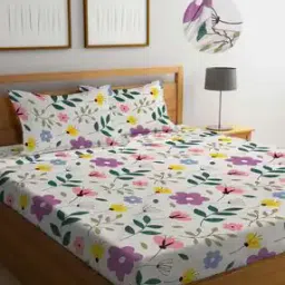 300 TC Floral Print Fitted Super King-Size Bedsheet with Pillow Covers-image-23