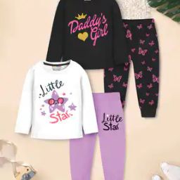 Pack of 2 Girls Graphic Print Pyjamas & T-Shirts Set-16