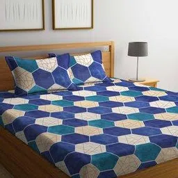 250 TC Geometric Pattern Double Bedsheet with 2 Pillow Covers-image-20