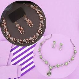 Set of 2 Women Stone-Studded Necklace & Earings Set-8