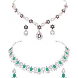 Women Set of 2 Silver-Plated Stone-Studded Necklace & Earrings Set-image-59