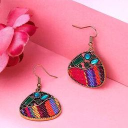 Gold-Plated Stone-Studded Drop Earrings-image-42